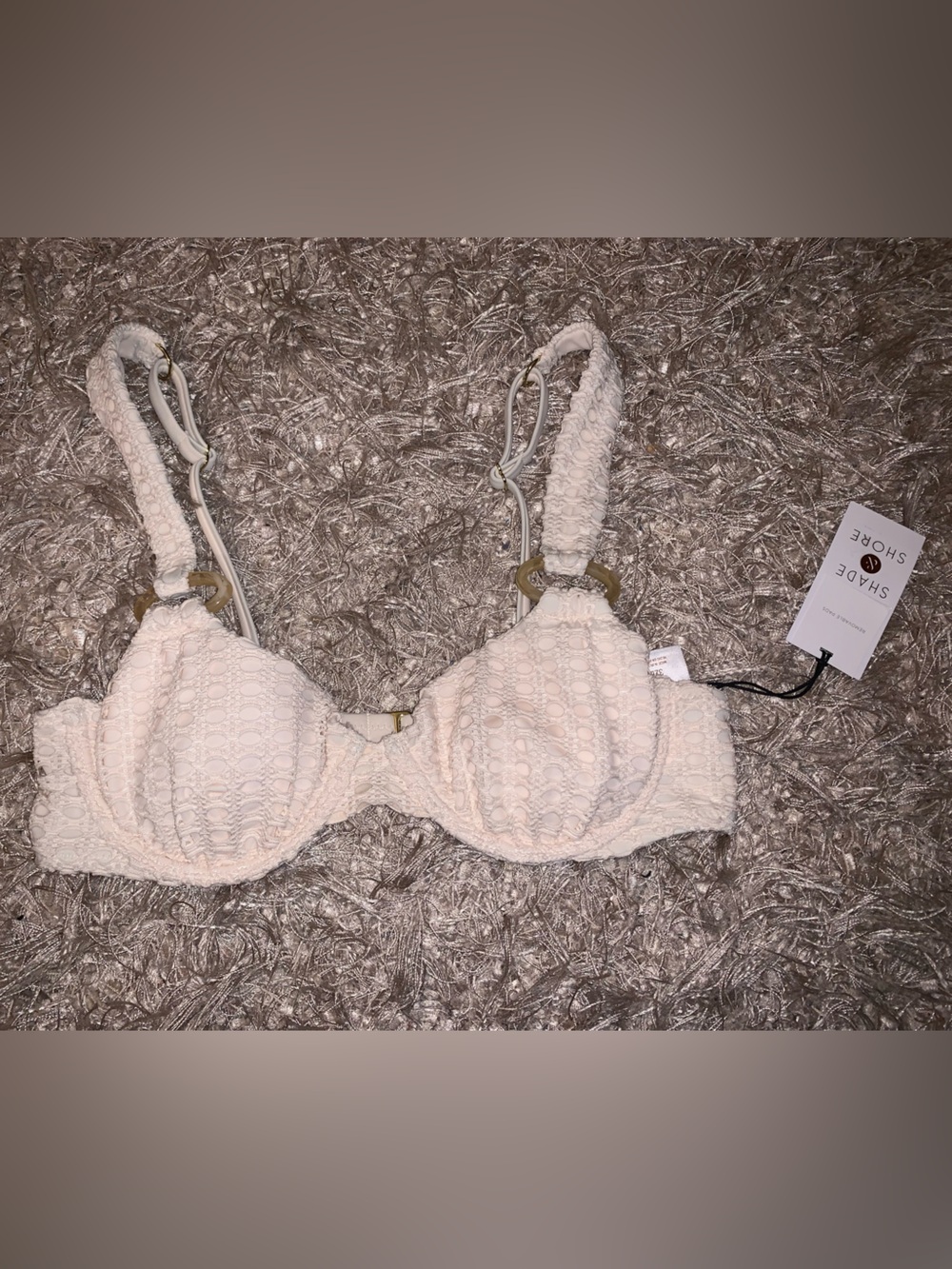 Shade & Shore Cream Textured Eyelet Underwire Bikini Top 32B NWT